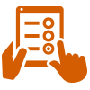 Graphic of hands holding a tablet and checking items off a list